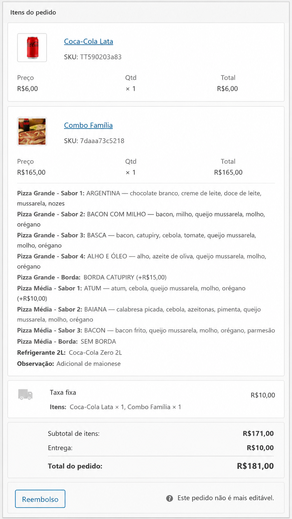 Tela de pedido detalhado no Fluxxo Delivery