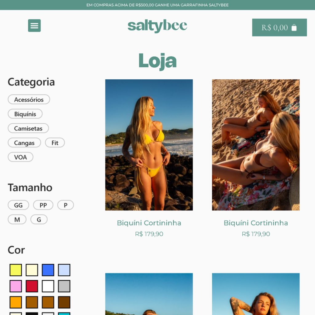 Loja online da Salty Bee, desenvolvida pela Fluxxo